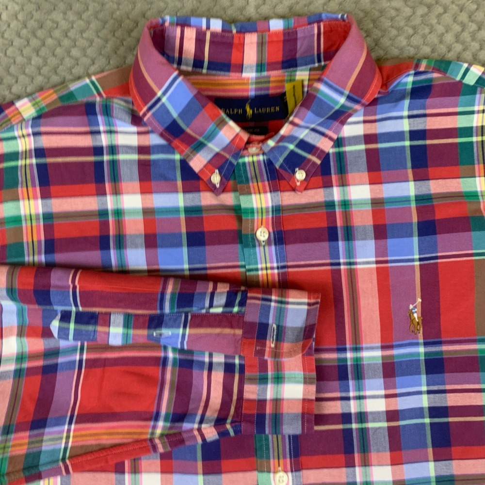 Ralph Lauren Shirt Mens XL Plaid Multicolor Classic Fit Button Down Long Sleeve